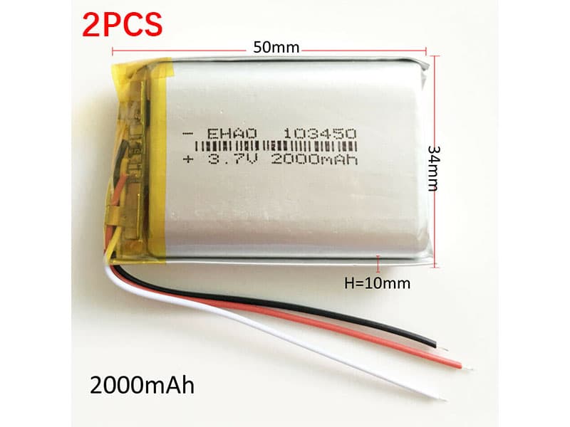 2PCS 103450 Lithium Polymer LiPo Rechargeable Battery