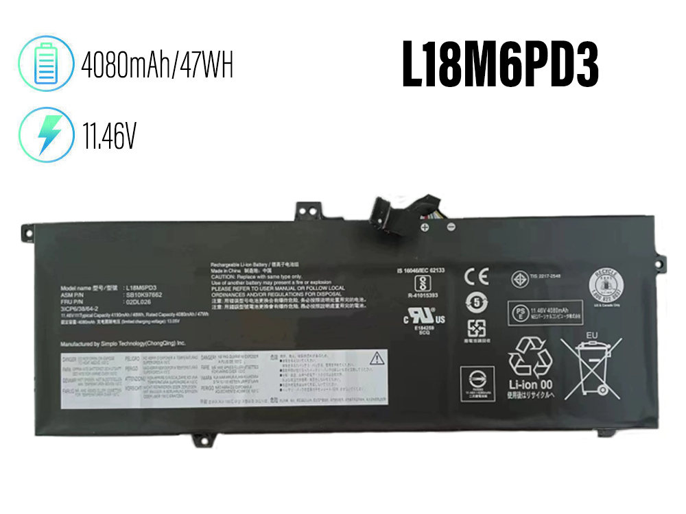Batteri til Bærebar og notebooks L18M6PD3